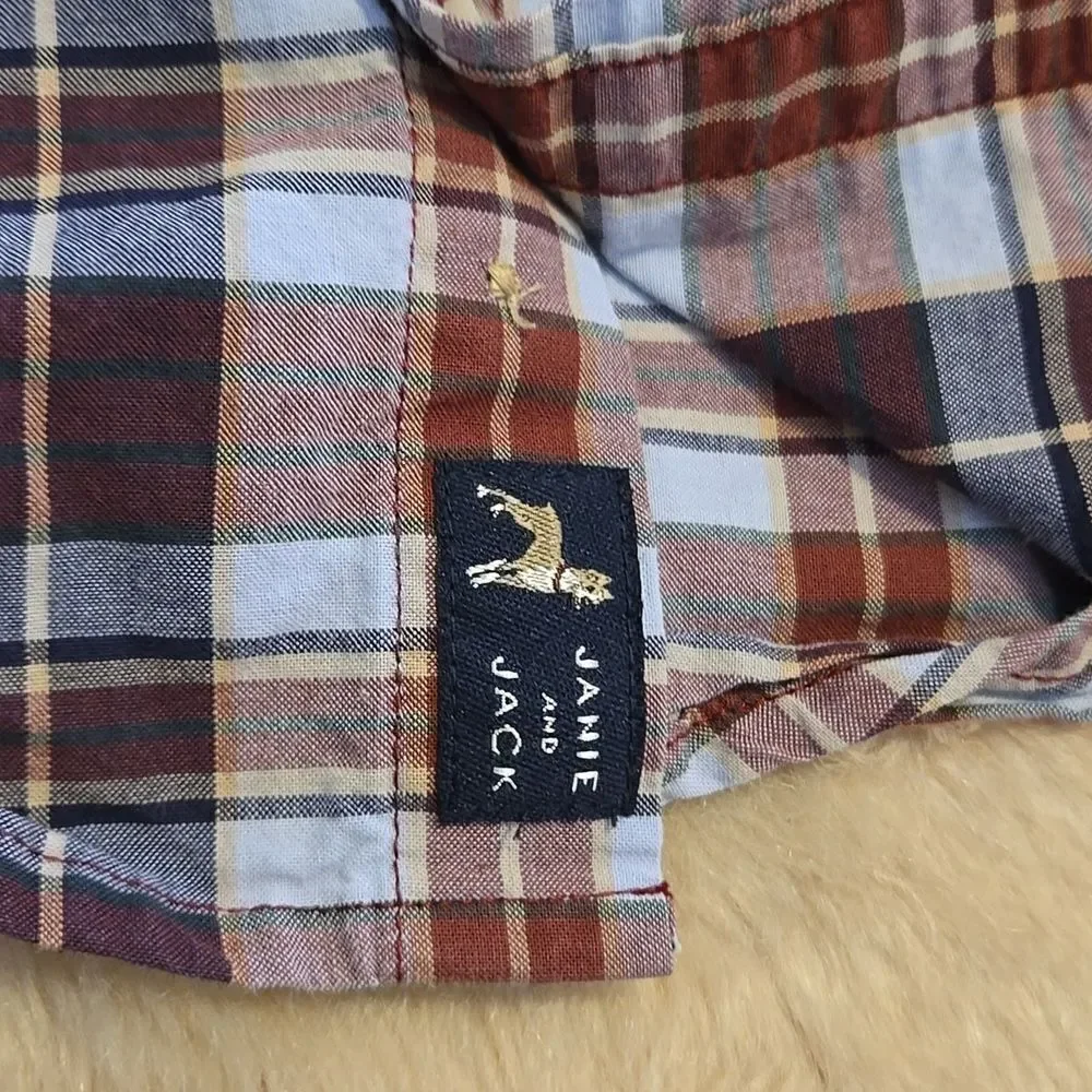 JANIE AND JACK PLAID OXFORD BUTTON DOWN DRESS SHIRT, SIZE 12-18 MONTHS